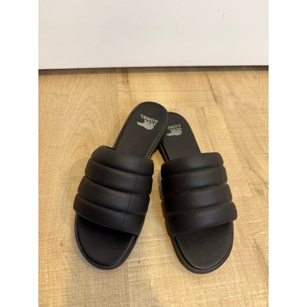 Sorel Women's Ella III Slide Sandals Women's Black Quilt Like Leather